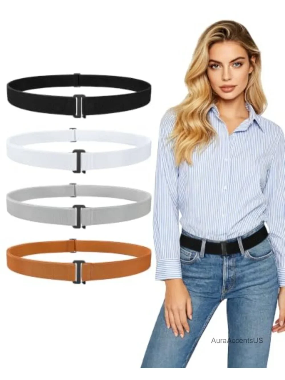 4 Pack No Show Elastic Belts for Women Crop Top Tuck Waist Stretch Web Strap